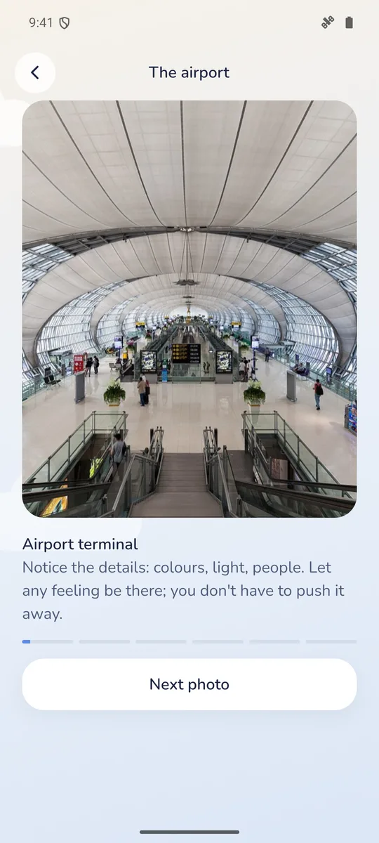 A practice step with a real photo of an airport terminal